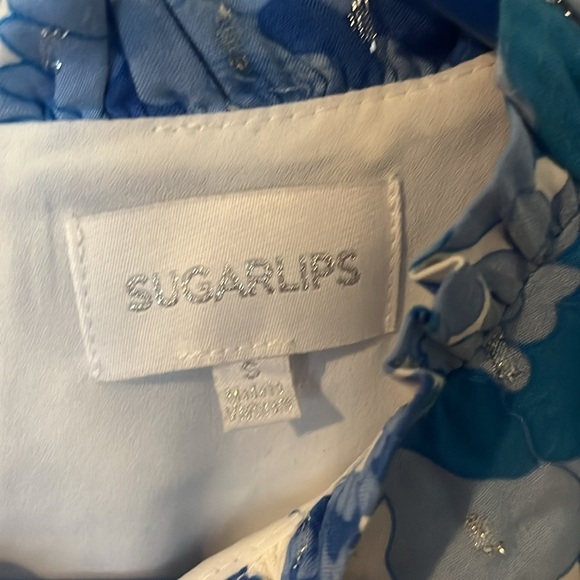 Sugarlips Blue and White Ruffled Tiered Long Sleeve Dress size Small - Picture 8 of 12